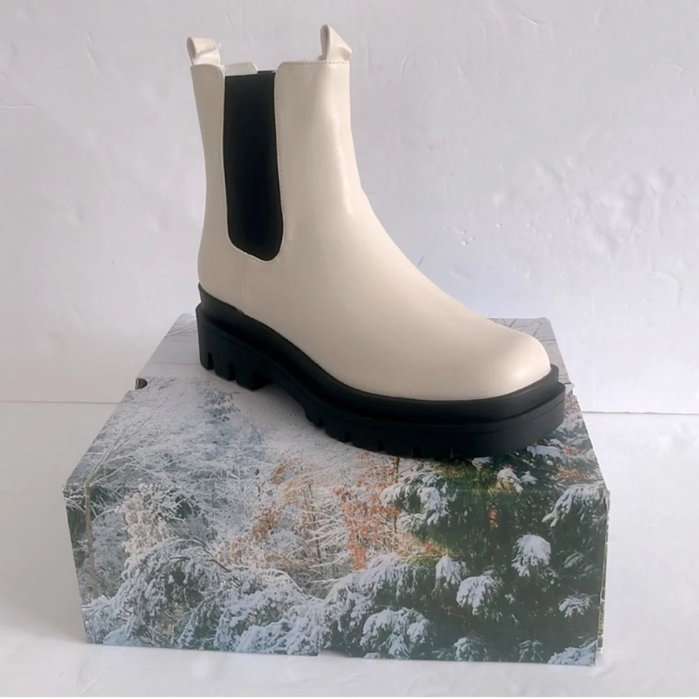 Women Lug Sole Platform Ankle Boot Combat Comfortable Chelsea Booties Size 8 NIB - Picture 8 of 8